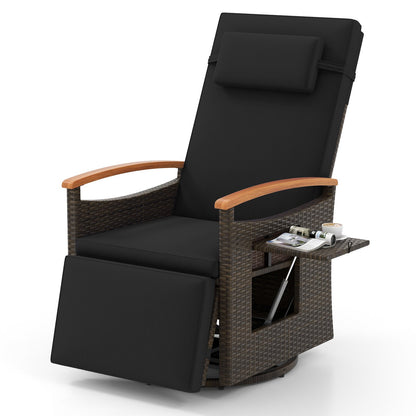 Patio Rattan 360° Swivel Recliner Chair with Adjustable Backrest and Footrest-Beige