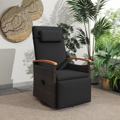 Patio Rattan 360° Swivel Recliner Chair with Adjustable Backrest and Footrest-Beige