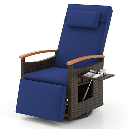 Patio Rattan 360° Swivel Recliner Chair with Adjustable Backrest and Footrest-Beige