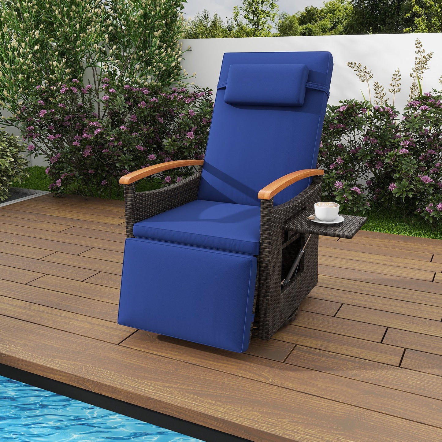 Patio Rattan 360° Swivel Recliner Chair with Adjustable Backrest and Footrest-Beige