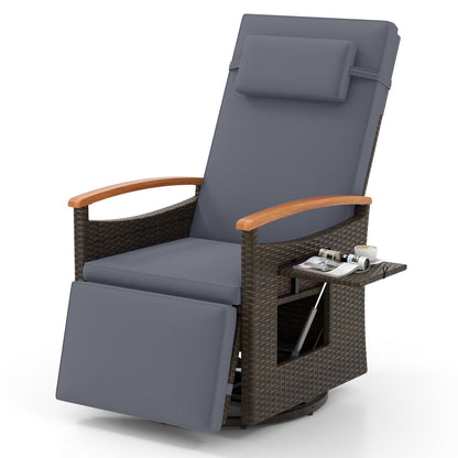 Patio Rattan 360° Swivel Recliner Chair with Adjustable Backrest and Footrest-Beige