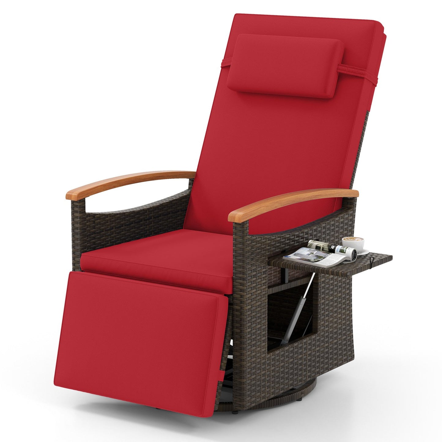 Patio Rattan 360° Swivel Recliner Chair with Adjustable Backrest and Footrest-Beige