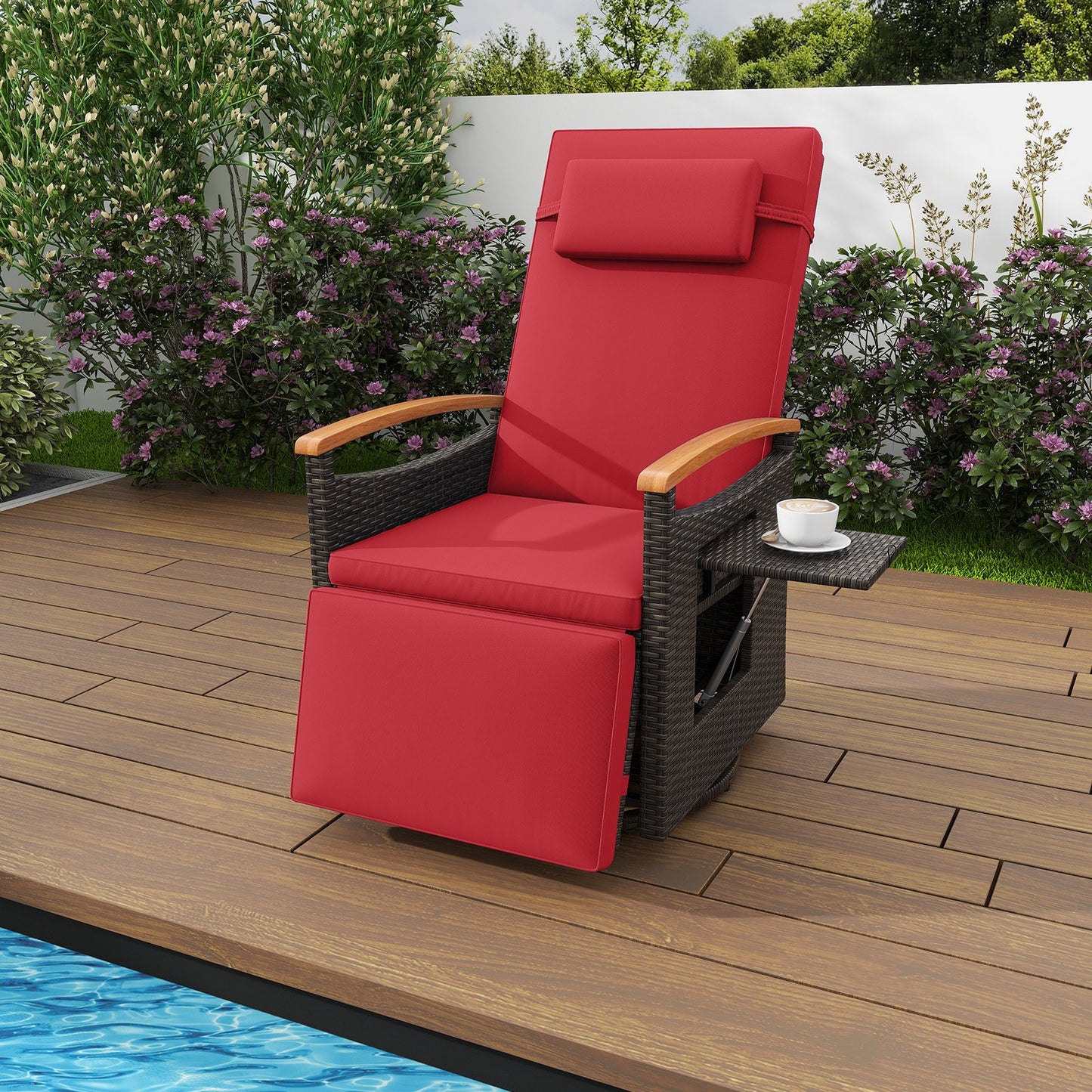 Patio Rattan 360° Swivel Recliner Chair with Adjustable Backrest and Footrest-Beige