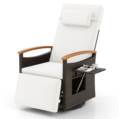 Patio Rattan 360° Swivel Recliner Chair with Adjustable Backrest and Footrest-Beige