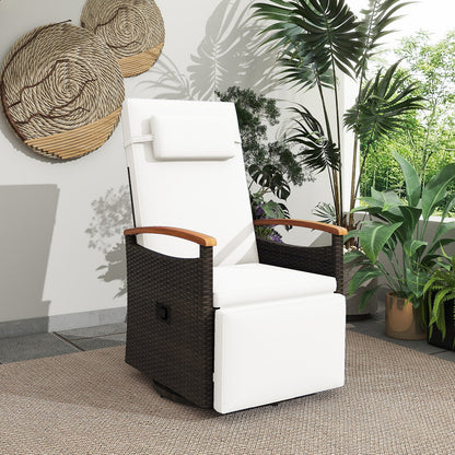 Patio Rattan 360° Swivel Recliner Chair with Adjustable Backrest and Footrest-Beige