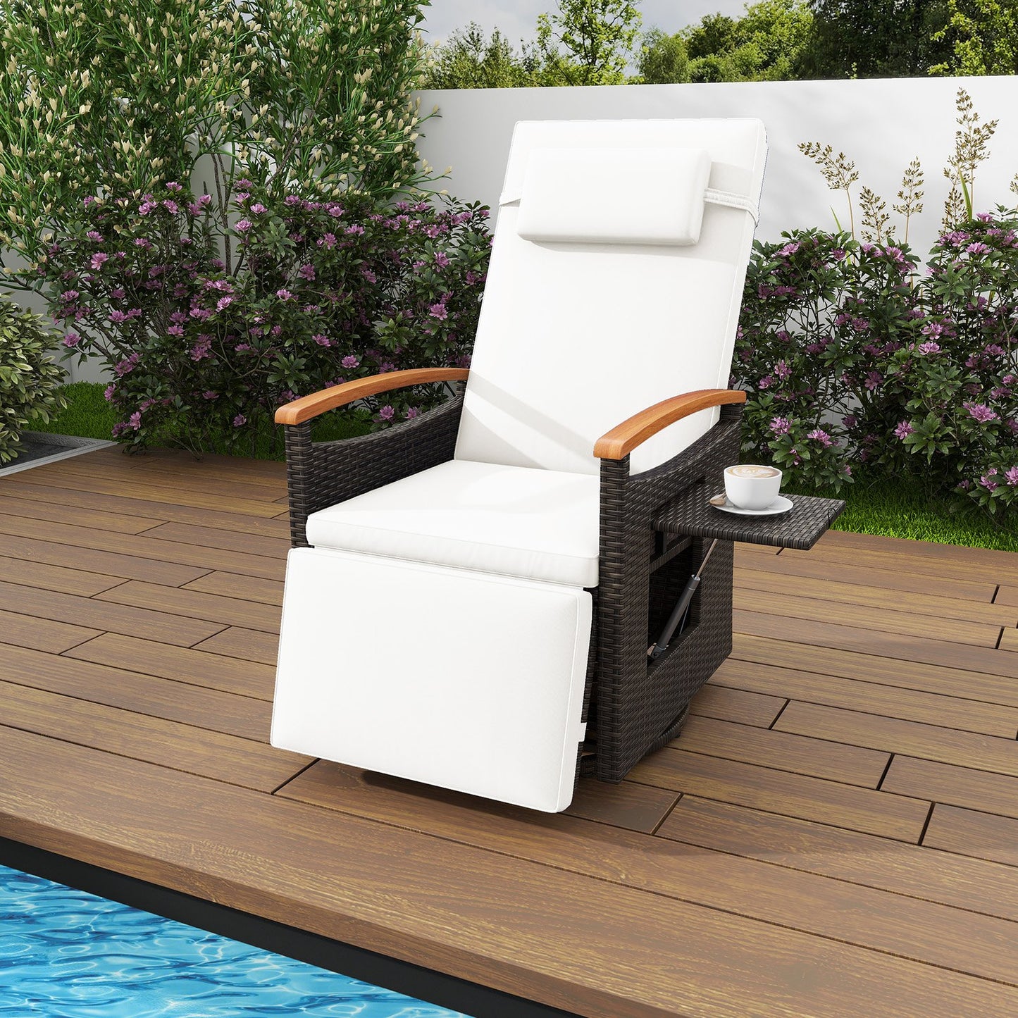Patio Rattan 360° Swivel Recliner Chair with Adjustable Backrest and Footrest-Beige