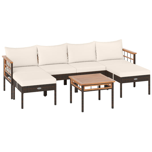 Patio Rattan Chairs with Ottomans and Side Table for Backyard-WH+
