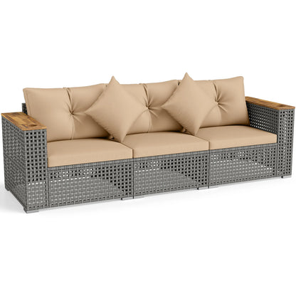 Patio Wicker Sectional Furniture Set with 1 Armless and 2 Corner Sofas for Garden-Beige