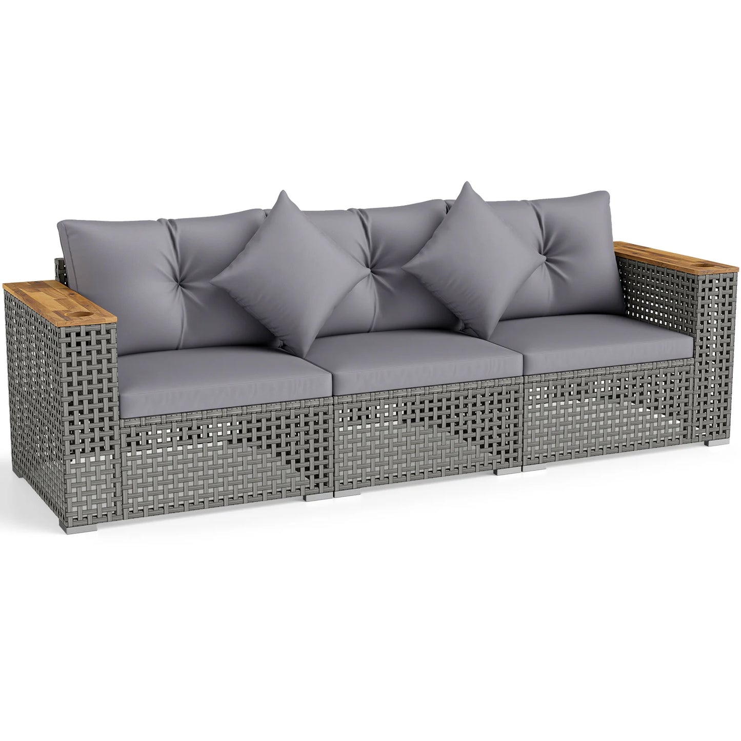 Patio Wicker Sectional Furniture Set with 1 Armless and 2 Corner Sofas for Garden-Beige