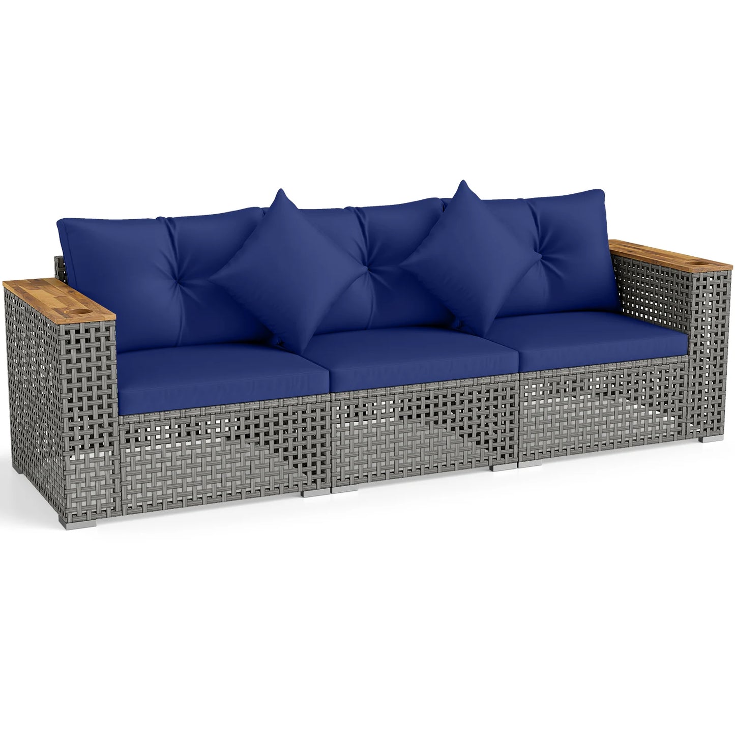 Patio Wicker Sectional Furniture Set with 1 Armless and 2 Corner Sofas for Garden-Beige