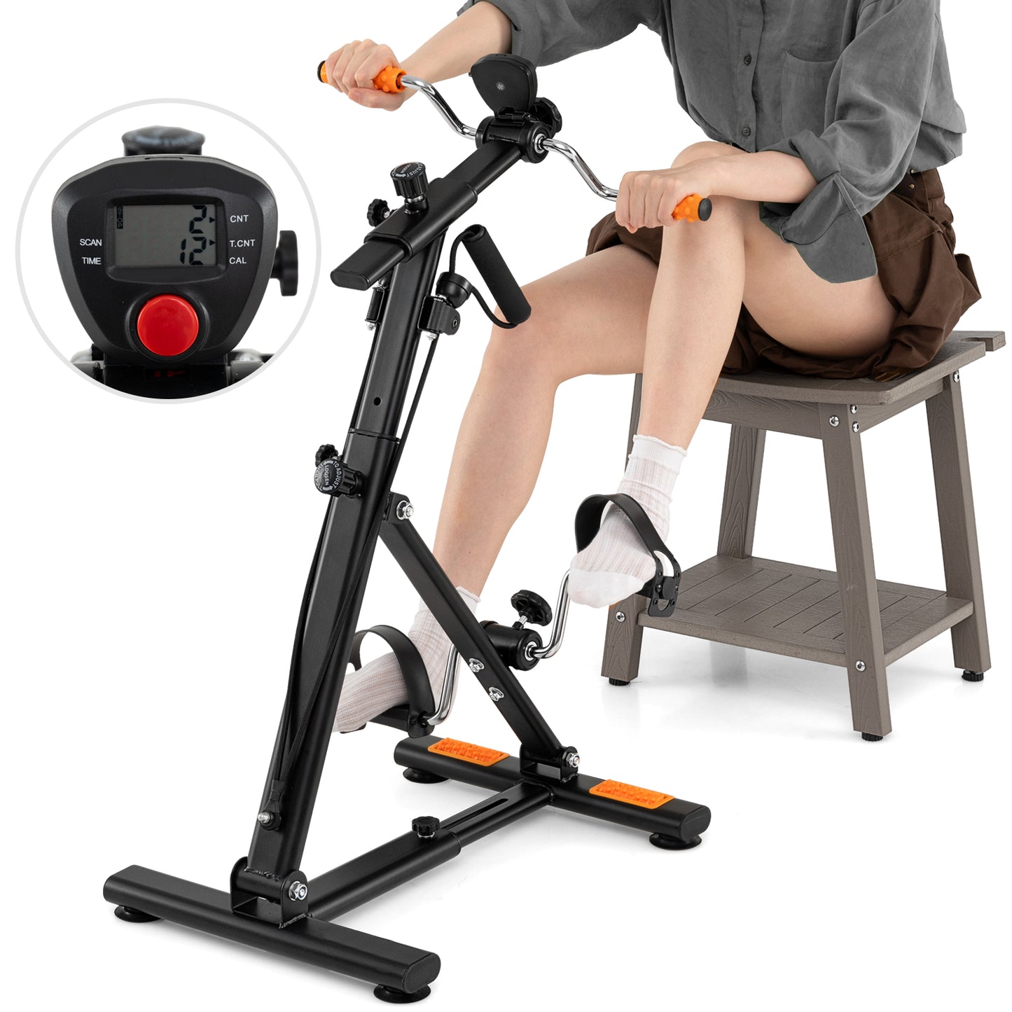 Pedal Exerciser with Adjustable Resistance for Arm and Leg Workout-Orange