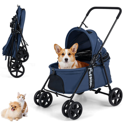 Foldable black pet stroller for small and medium dogs with canopy and one-step rear brake, by Direct by Wilsons Home Store.