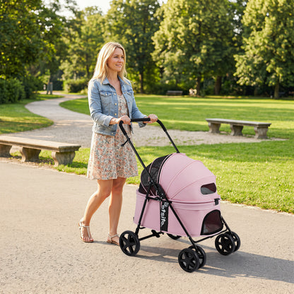 Foldable black pet stroller for small and medium dogs with canopy and one-step rear brake, designed by Direct by Wilsons Home Store.