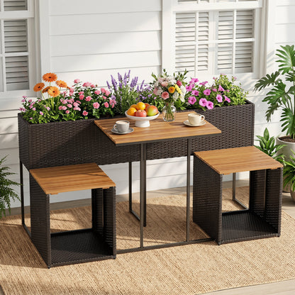 Planter Table and Chairs Set with Bottom Storage Shelf-Brown