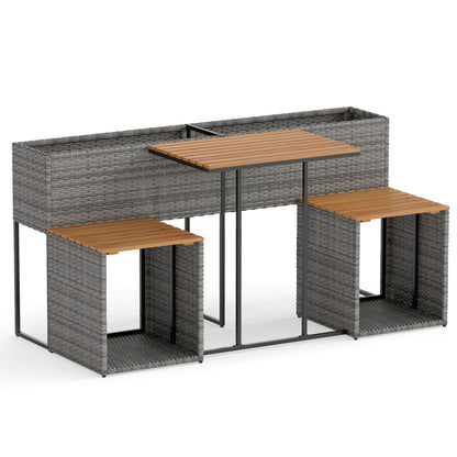 Planter Table and Chairs Set with Bottom Storage Shelf-Brown