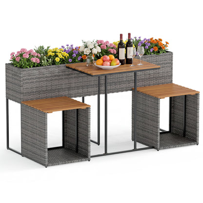 Planter Table and Chairs Set with Bottom Storage Shelf-Brown