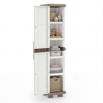Plastic Kitchen Pantry with 4 Adjustable Shelves and Single Door for Living Room and Kitchen-Beige