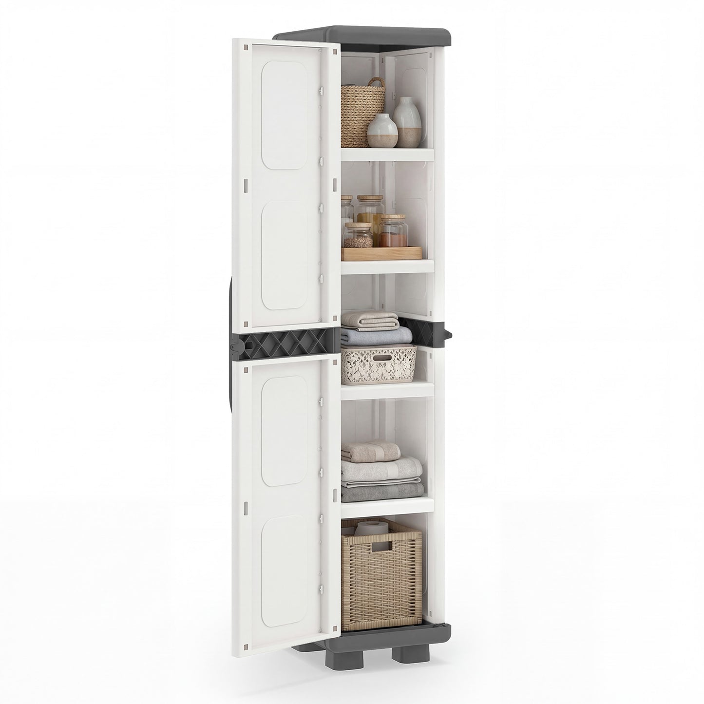 Plastic Kitchen Pantry with 4 Adjustable Shelves and Single Door for Living Room and Kitchen-Beige