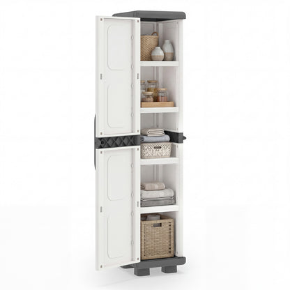 Plastic Kitchen Pantry with 4 Adjustable Shelves and Single Door for Living Room and Kitchen-Beige