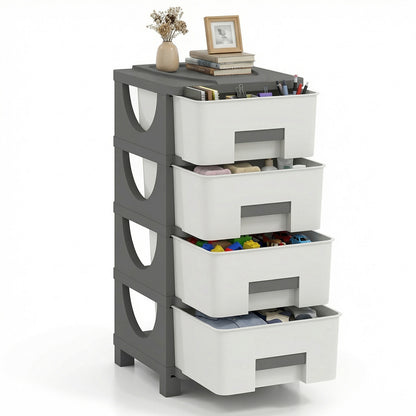 Plastic Storage Organizer with Compact Drawer Cabinet Side Table for Bedroom-Gray