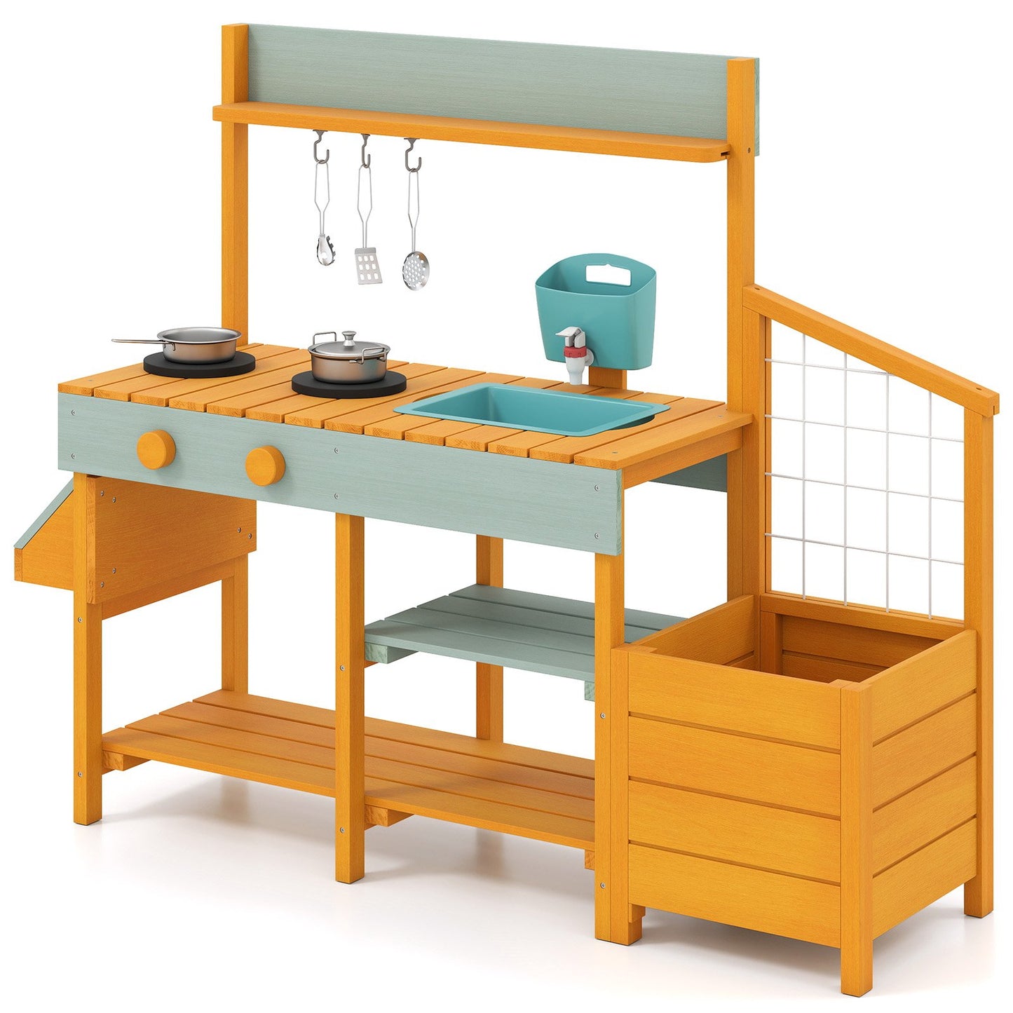 Play Kitchen for Kids Wooden Toy Kitchen Playset Pretend Mud Kitchen-Brown