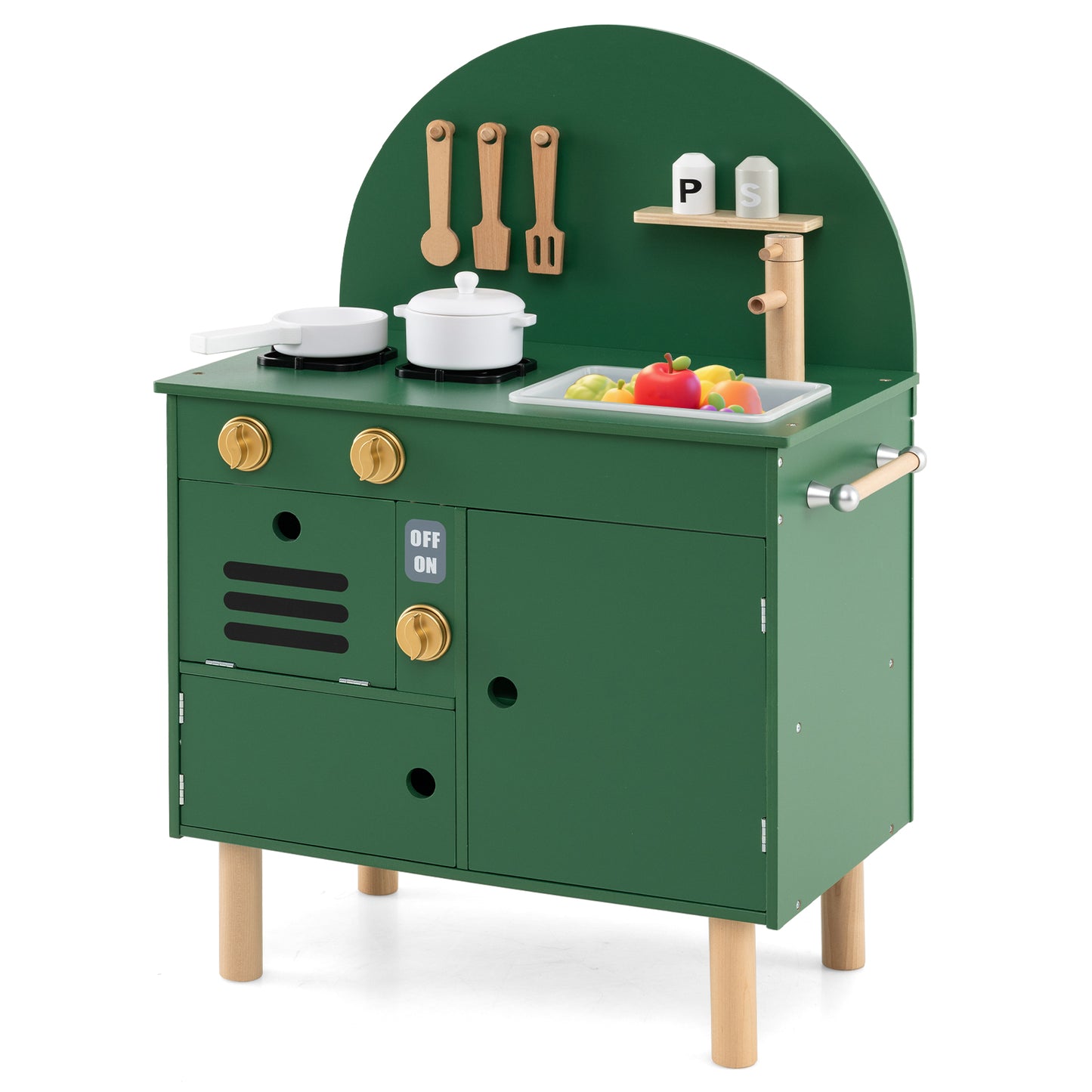 Play Kitchen for Kids Wooden Kitchen Playset with Stoves Faucet Sink Microwave and Oven-Green