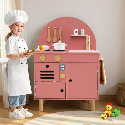 Play Kitchen for Kids Wooden Kitchen Playset with Stoves Faucet Sink Microwave and Oven-Green