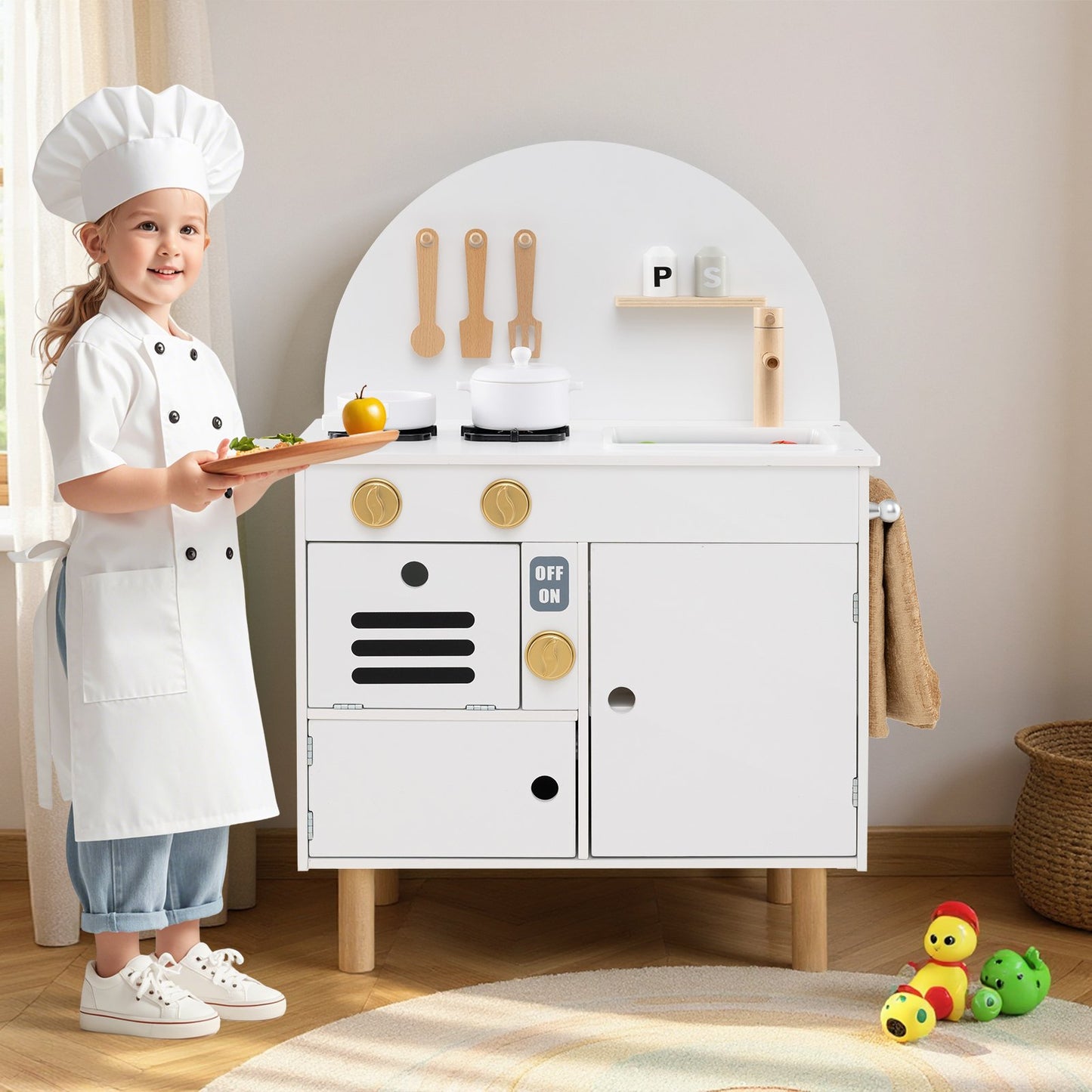 Play Kitchen for Kids Wooden Kitchen Playset with Stoves Faucet Sink Microwave and Oven-Green