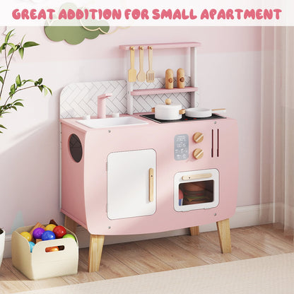 Play Kitchen for Kids Wooden Kitchen Playset with Stoves Sink Faucet and Oven