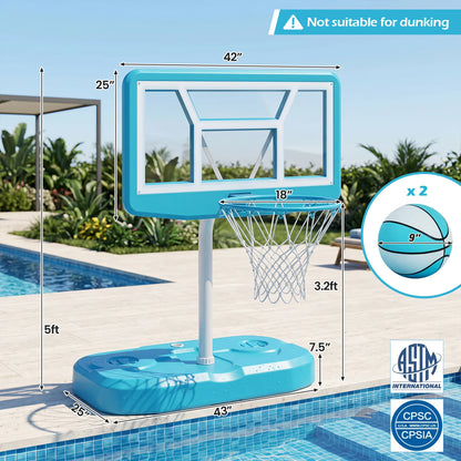 Pool Basketball Hoop Set with 2 Balls and Pump for Water Games-Light Blue