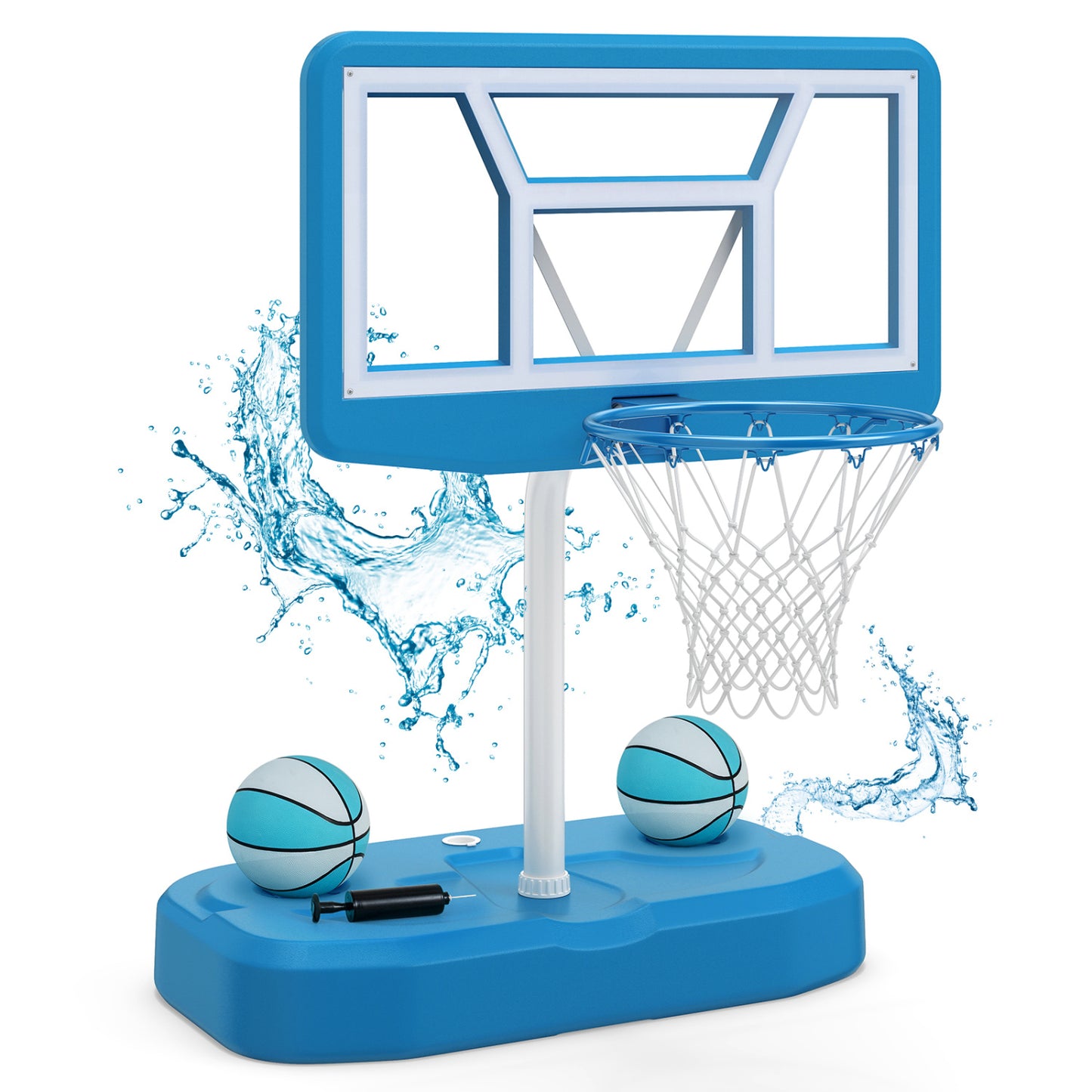 Pool Basketball Hoop Set with 2 Balls and Pump for Water Games-Light Blue