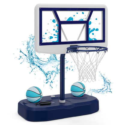 Pool Basketball Hoop Set with 2 Balls and Pump for Water Games-Light Blue