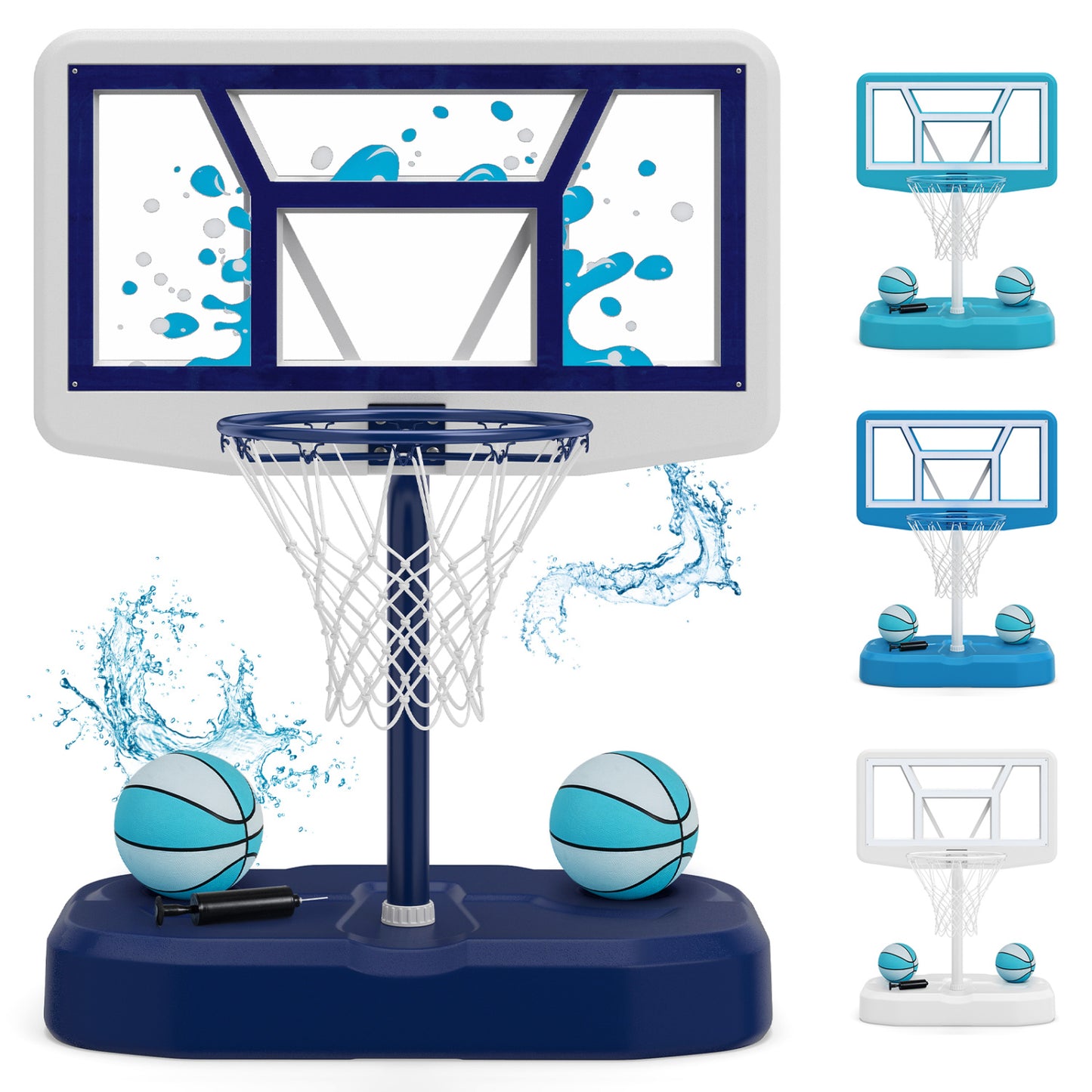 Pool Basketball Hoop Set with 2 Balls and Pump for Water Games-Light Blue