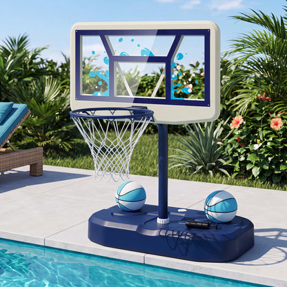 Pool Basketball Hoop Set with 2 Balls and Pump for Water Games-Light Blue