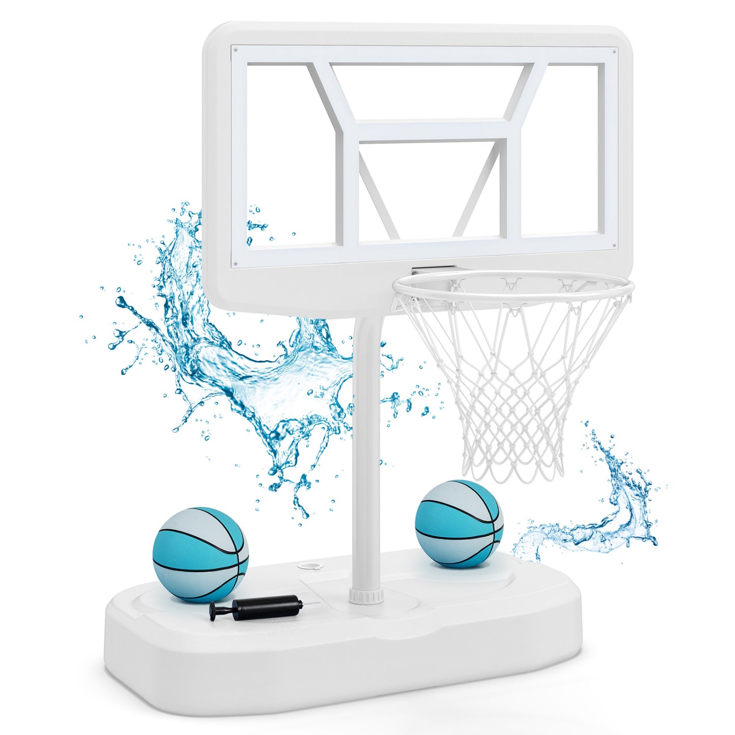 Pool Basketball Hoop Set with 2 Balls and Pump for Water Games-Light Blue