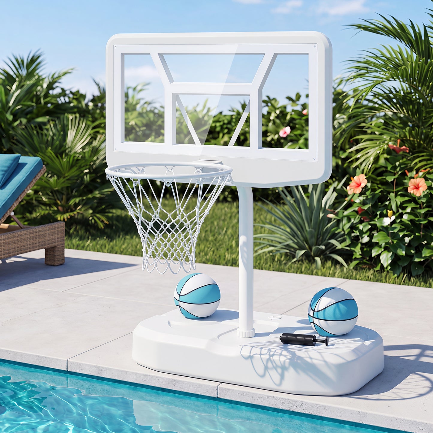 Pool Basketball Hoop Set with 2 Balls and Pump for Water Games-Light Blue