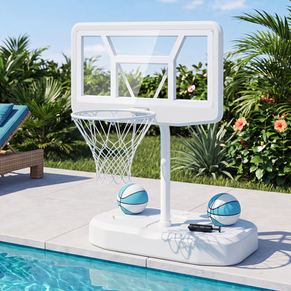 Pool Basketball Hoop Set with 2 Balls and Pump for Water Games-Light Blue