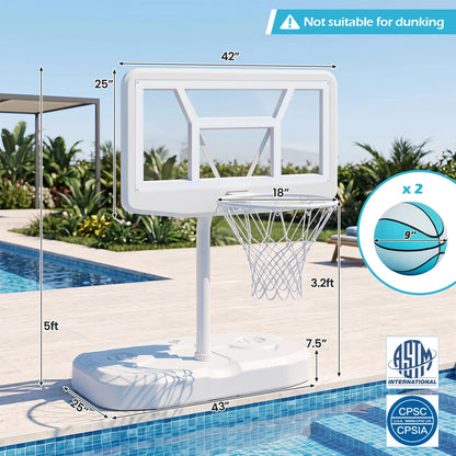 Pool Basketball Hoop Set with 2 Balls and Pump for Water Games-Light Blue