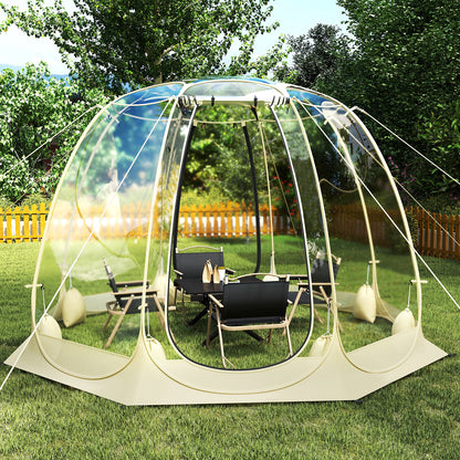 Pop Up Bubble Tent 630° Transparent PVC Igloo 8.5 x 8.5 FT Instant Setup Screen House for 5-6 People-Beige