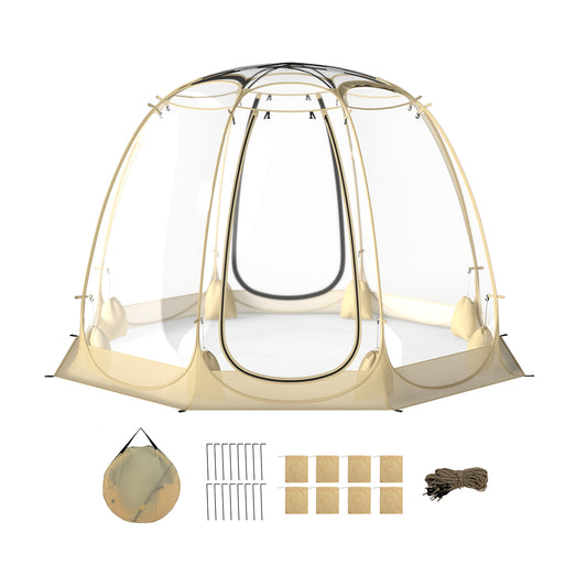 Pop Up Bubble Tent 630° Transparent PVC Igloo 8.5 x 8.5 FT Instant Setup Screen House for 5-6 People-Beige