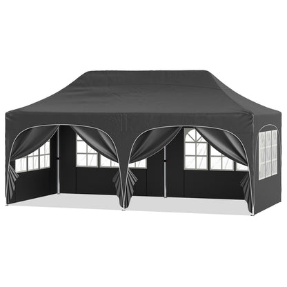 Pop Up Canopy Tent with 6 Removable Sidewalls for Patio-Black