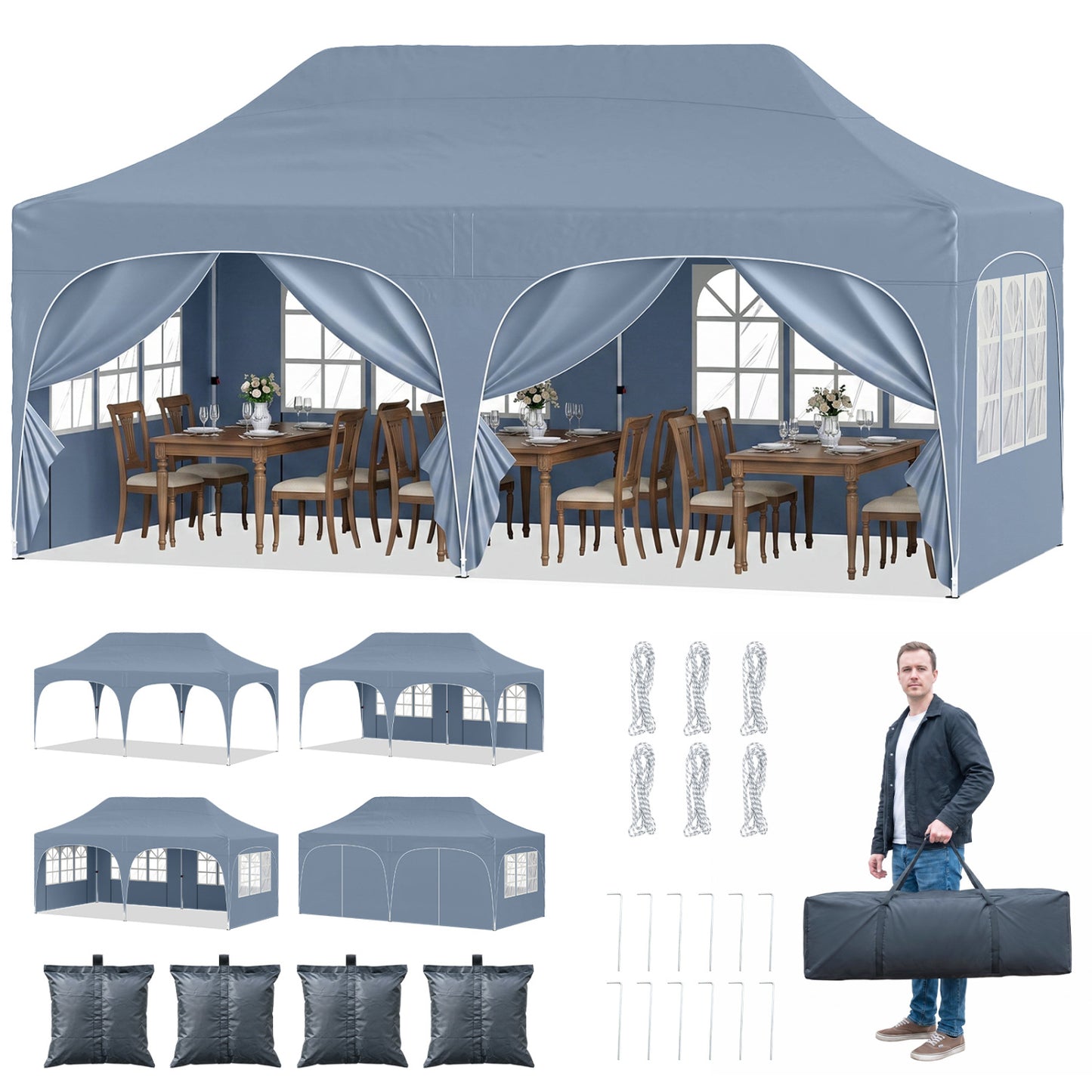 Pop Up Canopy Tent with 6 Removable Sidewalls for Patio-Black