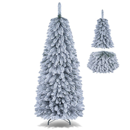 Pop up Christmas Tree with Snowy Branch Tips and Folding Metal Stand for Party-6FT