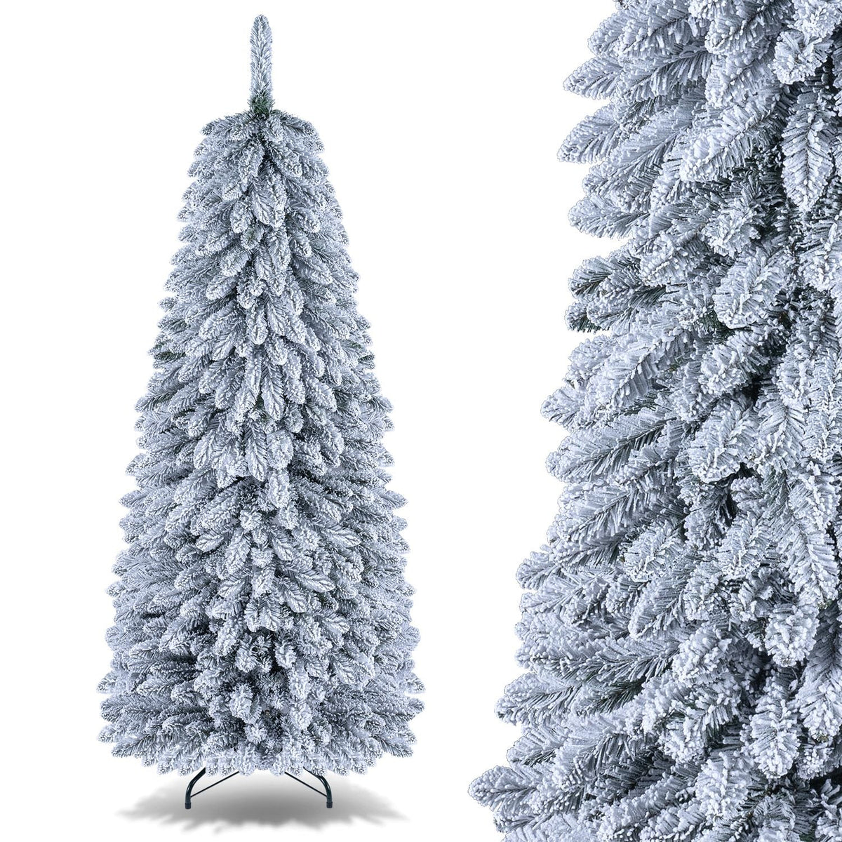 Pop up Christmas Tree with Snowy Branch Tips and Folding Metal Stand for Party-6FT