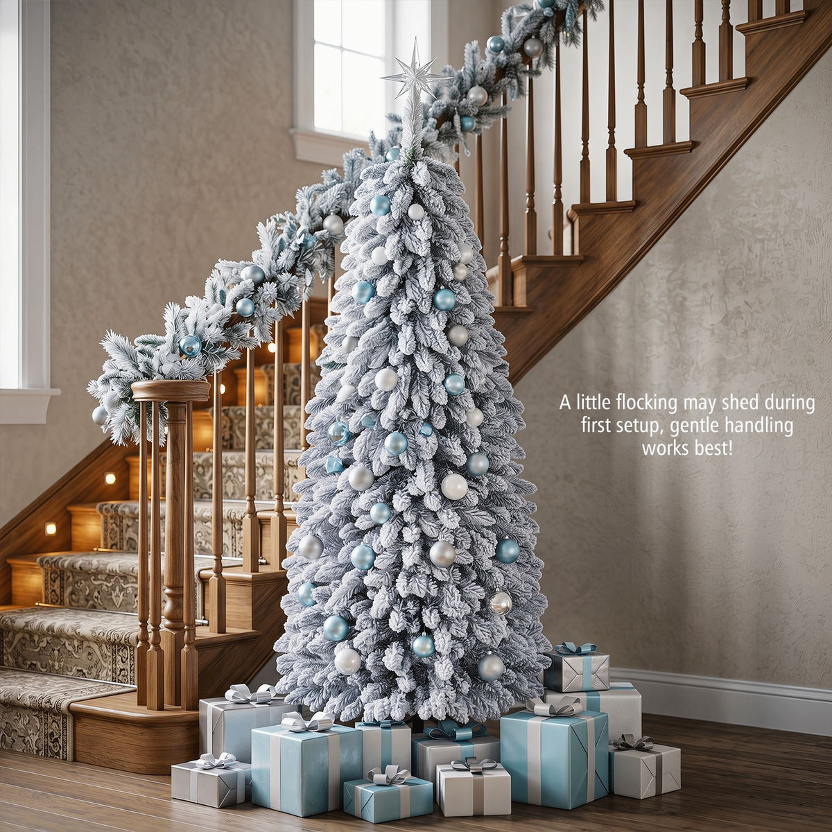 Pop up Christmas Tree with Snowy Branch Tips and Folding Metal Stand for Party-6FT