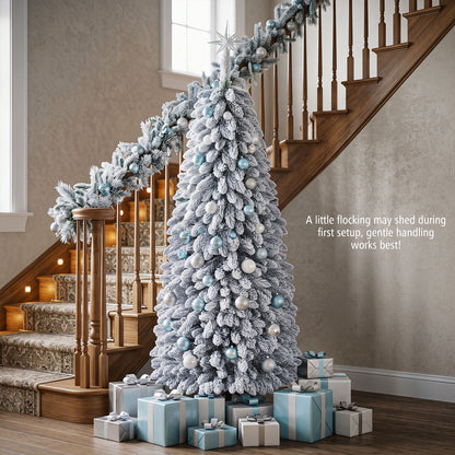 Pop up Christmas Tree with Snowy Branch Tips and Folding Metal Stand for Party-6FT