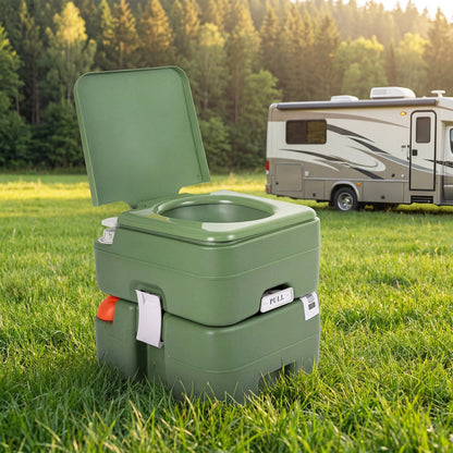 Gray portable camping toilet with level indicator and 22L detachable waste tank, ideal for outdoor camping adventures.