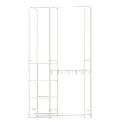 Portable Closet with Pants Hangers and 2 Hanging Rods and 4 Storage Shelves-Black
