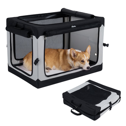 Portable Collapsible Soft Dog Crate for Dogs with 4 Mesh Doors Removable Mat and Storage Pocket-L