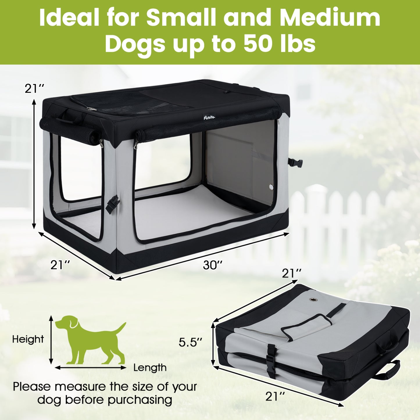 Portable Collapsible Soft Dog Crate for Dogs with 4 Mesh Doors Removable Mat and Storage Pocket-L